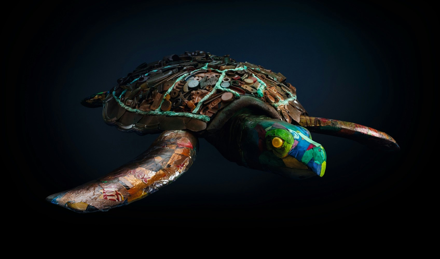 Sea turtle made of plastic waste Sea turtle made of plastic waste