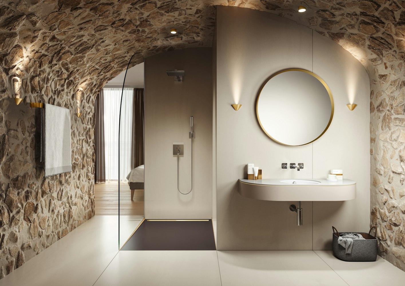 Miscelatore Per Lavabo A Muro Detroit Monocomando Oro Spazzolato - Foto 12